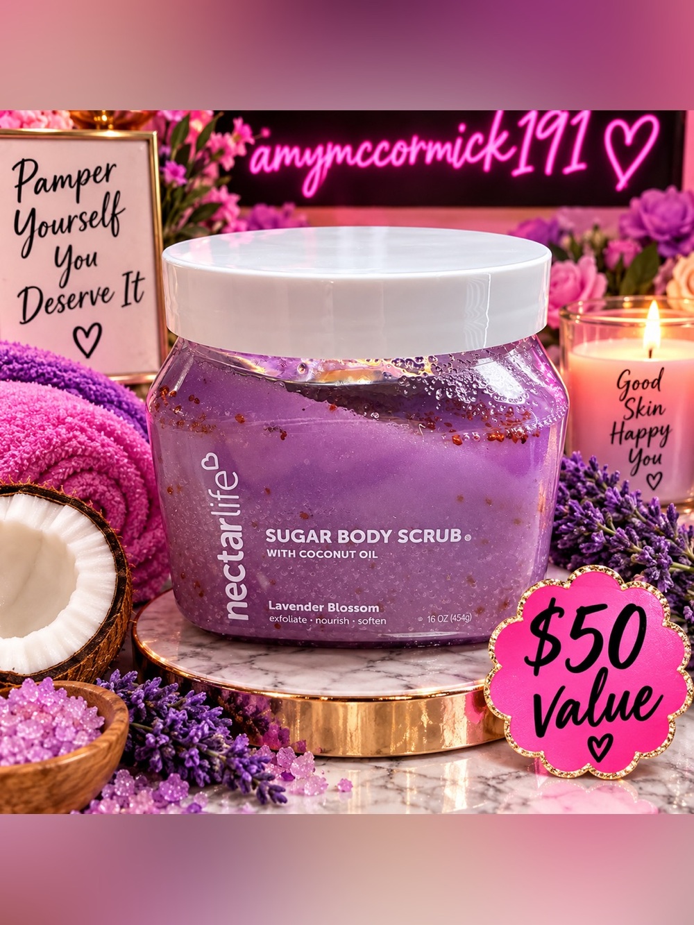 Nectarlife Lavender Blossom Sugar Body Scrub with Coconut Oil- Jumbo